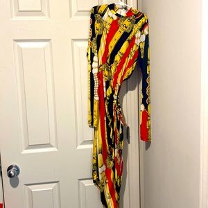 Multicolored silk long sleeve dress. Size large with side out.
